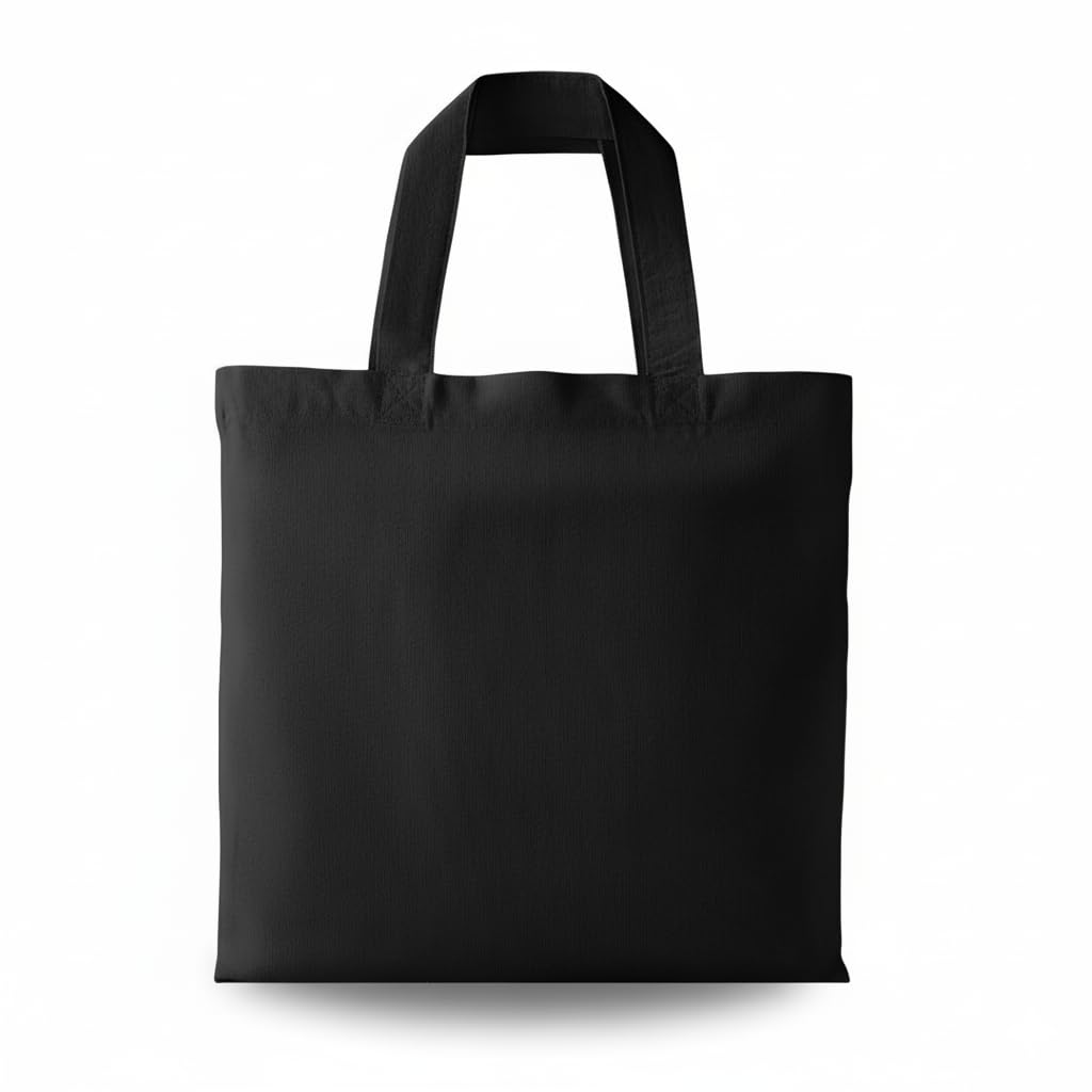 DRAPES & DECOR 100% Cotton Canvas Bags, Plain Tote Bags to Decorate, eco-friendly Canvas Reusable Black Tote Bag - Size 30x30cm+30cm Handle (Pack of 10) (Black)