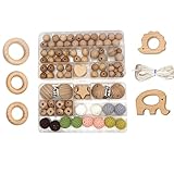 109Stk Diy Schnullerkette holz Holzspielzeug für Babys, baby holz schnuller clip,Diy Holzrassel Nuckelkette Baby Holzspielzeug BeißRing für Babys (Materialpaket-2)