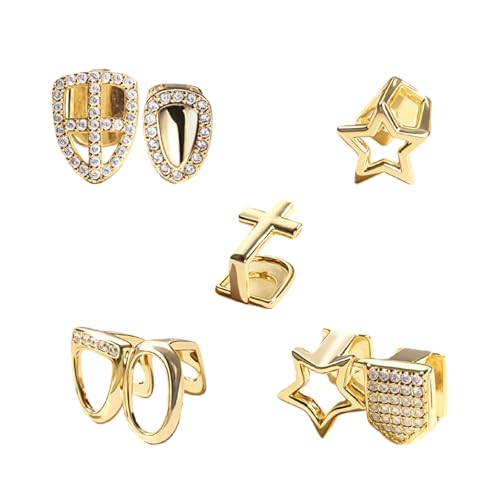JDFHFGB 6Pcs Gold Plated Dental Grillz for your Teeth, Vampire Faux Diamond Grillz Set, Hip Hop Jewelry for Men Women