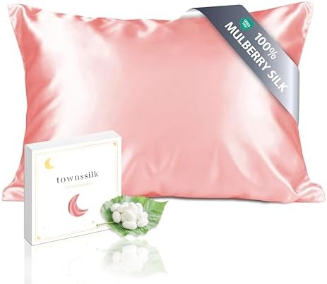 townssilk Beidseitig 100% 19mm Pure Maulbeerseide Kissenbezug für Haar und Haut Gesundheit, 1 Stück 40x70cm Größe Kissenbezug mit verstecktem Reißverschluss 600 Fadenzahl Coral