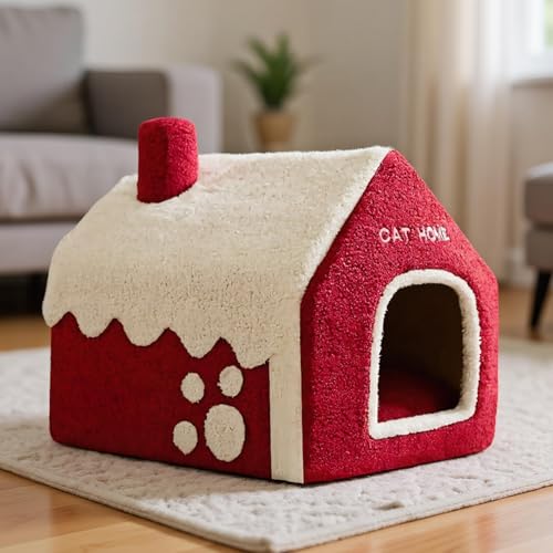 Cama de casa de gato acolchada con diseño ergonómico de iglú 4