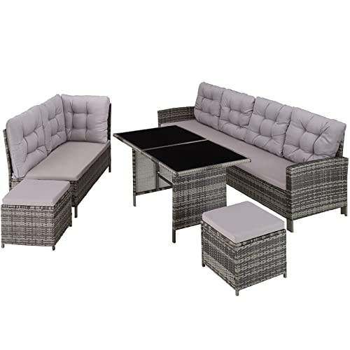 tectake-800824-Conjunto-de-ratan-Sofa-de-Esquina-para-jardin-Mueble-de-Exterior-para-terraza-con-Mesa-y-Cojines-Gris-Gris-Claro