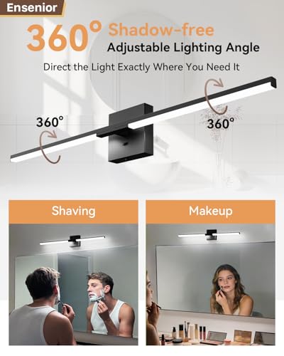 Image of Ensenior Modern Bathroom Vanity Light 32 inch, Built-in Dimmer, 18.5W Dimmable 5CCT Led Bath Lights, Black Bar Vanity Light for Bathroom Mirror Cabinets Bedroom-FCC & ETL Certificated