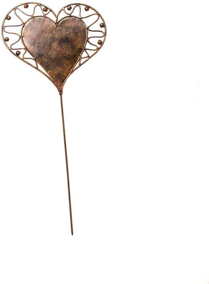 Wind & Weather Set of Three 12-Inch Wide by 27.5-Inch High Elegant Heart-Shaped Garden Stakes Handcrafted from New and Reclaimed Metal by Balinese Artisans in Three Different Designs