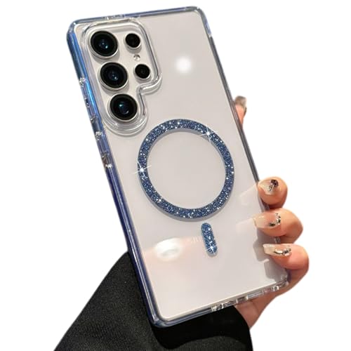 Image of VONZEE Compatible for Samsung S25 Ultra 5G Case Glitter Ring Cute Shiny Colorful Bling Case (Compatible with Magsafe) Transparent PC+TPU Glossy Shiny Cover for Girls Women,Blue