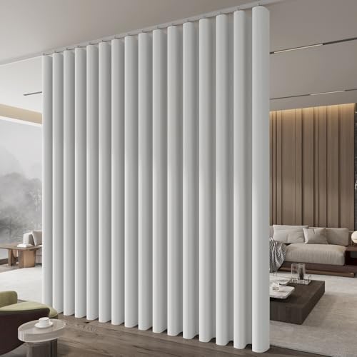 Image of Jilron Room Divider Curtains Ceiling Curtain Track Set for Blackout and Privacy (Include:White Curtainx2 + White Trackx1) 196 inch W x 106 inch L