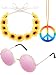 3 Pieces Hippie Costume Set Includes 1 Piece Rainbow Peace Sign Necklace, 1 Piece Flower Crown Headband and 1 Pair of Hippie Sunglasses
