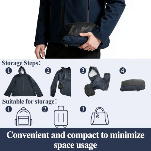 SHDR SHEPHERD DIARIES Men's 20000mm Waterproof Rain Jacket Lightweight Packable 2.5L Windproof Hooded Raincoat YF25093A Navy Blue XS - 5