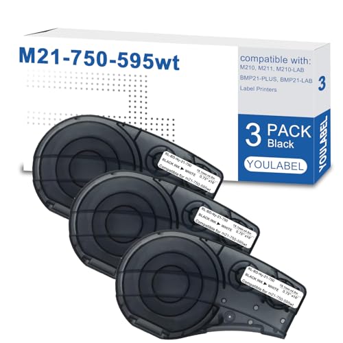 M21-750-595-WT Compatible for (M21-750-595-WT) All-Weather Vinyl Label for Indoor/Outdoor ID, Black on White- for M210, M210-LAB, M211, BMP21-PLUS and BMP21-LAB Printers, 0.75