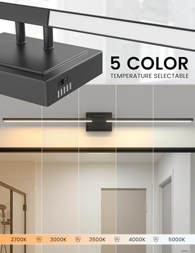 Image of NIORSUN 46.5 Inch Modern Bathroom Light Fixture, 40W 5CCT Dimmable LED Black Bathroom Vanity Lights Over Mirror, Vanity Lights for Bathrooms Restroom Mirror
