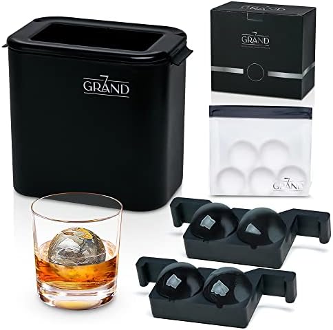 7Grand Premium Clear Ice Ball Maker - Crystal Clear Ice Mold 2.4 Inch - Whiskey Ice Ball Mold - Chilled Long Lasting Ice - Sphere Ice Ball Maker - Round Ice Cube Mold For Whiskey 2-piece