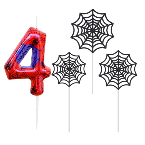 Velas de aranha com números de aniversário, azul vermelho vela de aniversário de tecido de aranha, decoração de aniversário homem aranha para meninos meninas bolo de aniversário suprimentos para