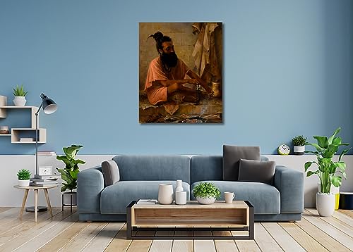Image of Sikhash Raja Ravi Varma Canvas Paintings Classic Art, Indian Art, Famous Artist, Wall Painting for Living Room, Bedroom, Office, Unframed, Multicolor Fabric Size - 23x19 inches (58x48 cms, Swami Vishwamitra in meditation)