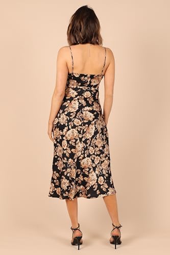 Petal & Pup Saga Cut Out Midi Dress - Black Floral L