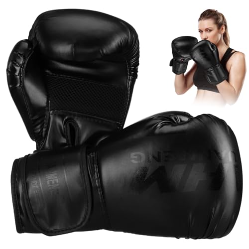Guantes de boxeo 12 Oz BESPORTBLE negros de cuero PU antideslizantes para saco