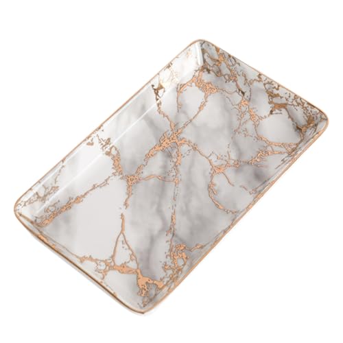 TOYANDONA Plateau à Bijoux en Céramique Doré Motif Marbre Veiné Grand Format L Plateau Décoratif pour Rangement de Bijoux et Accessoires pour Bureau et Maison