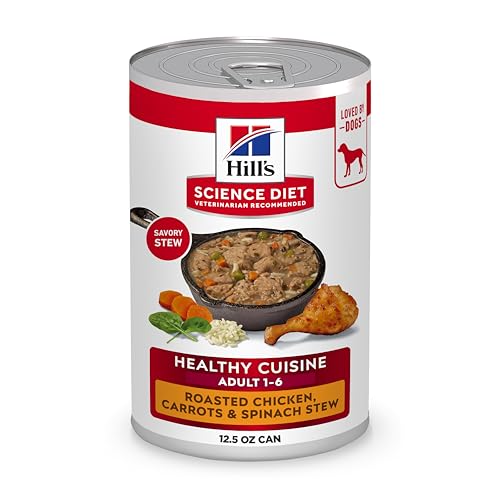 Hill's Science Diet Healthy Cuisine, Adult 1-6, Great Taste, Wet Dog Food, Roasted Chicken, Carrots & Spinach Stew, 12.5 oz Can, Case of 12