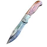 HDRNCH Slim Klappmesser Damaszener-Muster Holzgriff Klappmesser Outdoor Survival Messer für Camping Survival Knife Einhandmesser