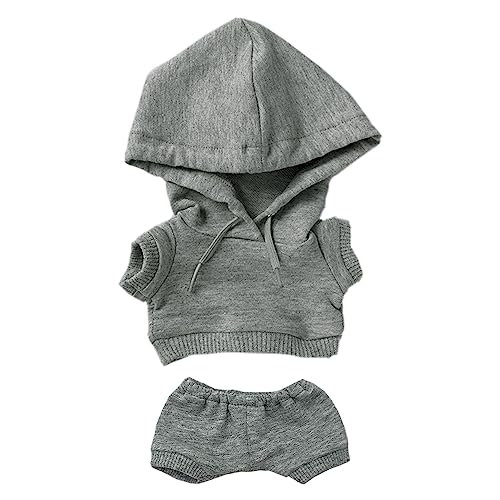 Image of niannyyhouse 15cm Plush Doll Clothes Elastic Solid Sportswear Suits Hoodie Pants Soft Stuffed Plush Toy Dress Up Accessories (Gray, 15cm)