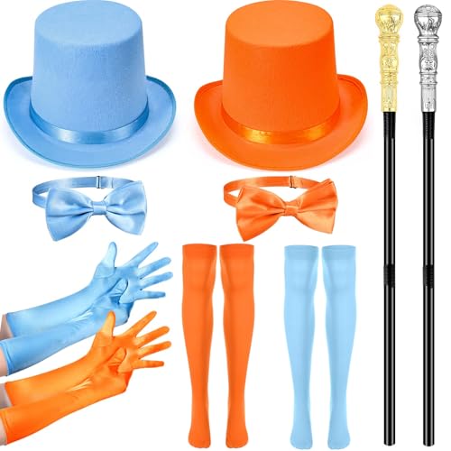 Clovilet 10 Pcs Halloween Women Costume Include Orange and Blue Top Hat Bow Ties Gloves Socks and Canes for Movie Character Cosplay