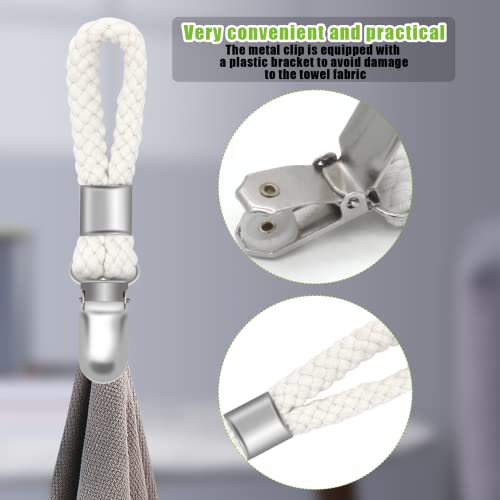 6 Pack Towel Hook Holder Braided Cotton Loop Towel Hangers Metal Clip Towel Hangers Rack Hand Towel Hook Tea Towel Holders For Kitchen Bathroom Ivory #TOP3
