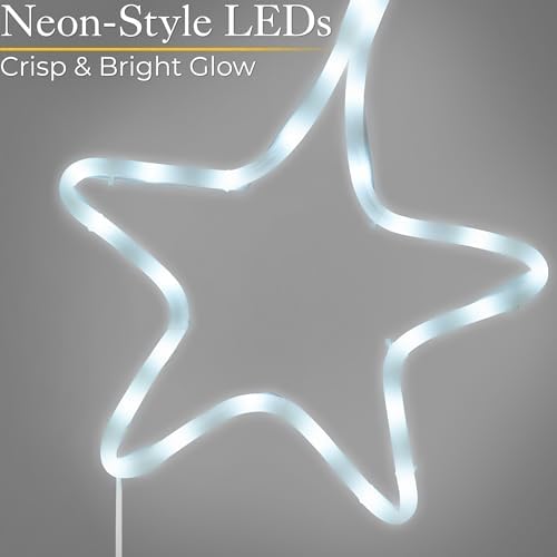 Christow Large Shooting Star Christmas Light Outdoor Wall Decoration, Energy Efficient LED Rope Light Silhouette, Flashing, Mains Operated, 220cm (Warm White & White)