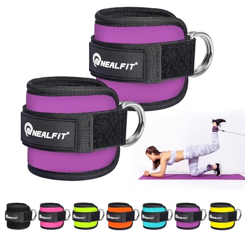 NEALFIT Ankle Strap for Cable Machine, Gym Ankle Cuff for Kickbacks, Leg Extensions, Glute Workouts, Booty Hip Abductors Exercise for Women and Men (Purple, Pair)