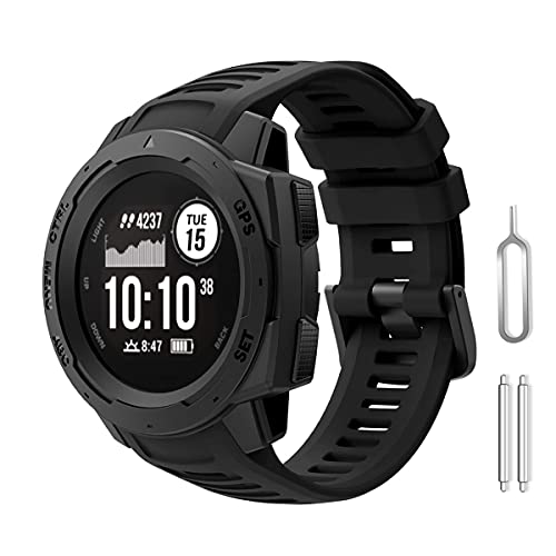 METEQI Soft Silicone Strap Replacement Bands Compatible with Garmin Instinct/Instinct Tide/Instinct Tactical (Black)