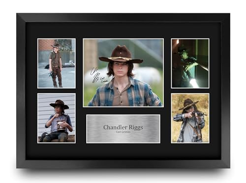 Image of HWC Trading Chandler Riggs The Walking Dead Gifts Printed Signed Autograph Presentation Photo Montage Display for TV Show Fans - A3 Framed
