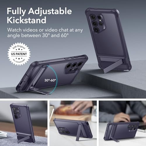 ESR for Samsung Galaxy S24 Ultra Case, S24 Ultra Case with Extra Protective Front Frame, 3 Stand Modes, Exceeds Full-Coverage Military-Grade Protection, Heavy Duty Shock Armor Stand, Frosted Purple
