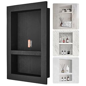 VEVOR Shower Niche Ready for Tile 16″ x 24″, Double Shelf Organizer, Square Corners Wall-inserted Niche Recessed, Sealed Protection Modern Soap Storage Niche for Shower Bathroom, Black