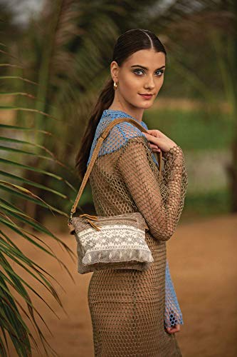 Myra Bag Floral Upcycled Canvas & Cowhide Leather Small Crossbody Bag S-12192