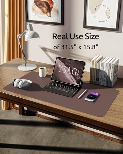 YSAGi Leather Desk Protector, Office Mat, Large Mouse Mat, Non-Slip PU Leather Blotter, Laptop Pad, Waterproof Writing Pad for Office and Home (Chocolate, 31.5" x 15.8") - Thumbnail 5