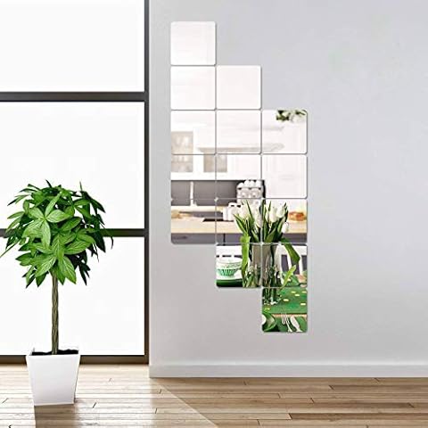 15 Pieces Removable Acrylic Mirror Setting Wall Sticker Decal for Home Living Room Bedroom Decor (Square with Rounded Corners, 15 Pieces) Cover