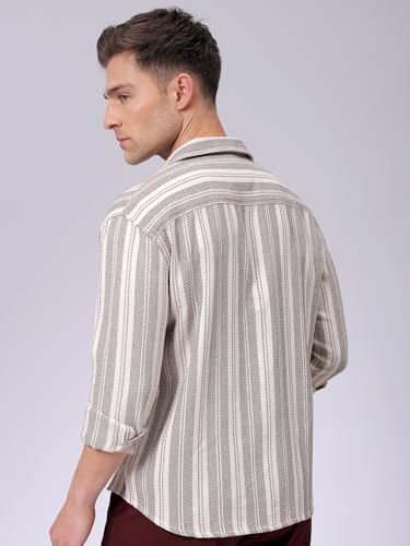 Chemise col découpé rayée marron coupe ample confortable XL - 2