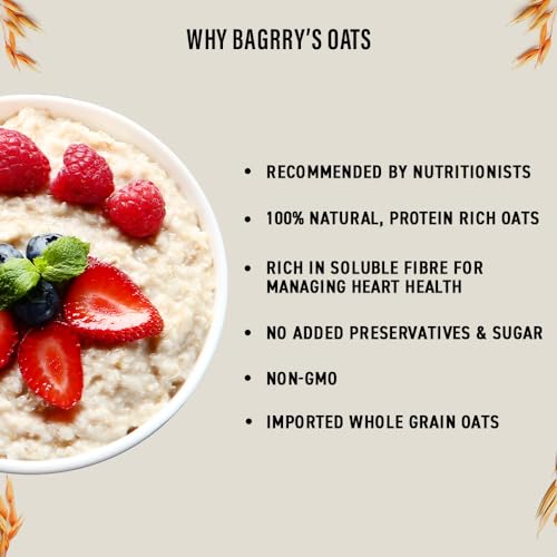 Bagrry’s 100% Jumbo Rolled Oats 1kg Jar | Prebiotic, Whole Grain, High Fibre & Protein Breakfast Cereal | Non-GMO Oats | No Added Sugar & Preservatives | Perfect or Weight Loss & Heart Health | Instant Oats for Breakfast
