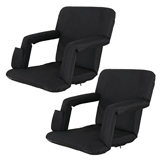 Smartxchoices 2 Pack Stadium Seat Chair Bleacher Seats 5-Reclining Positions Padded with Back Support Cushion Arms Pocket Portable Folding Seat with Shoulder Straps