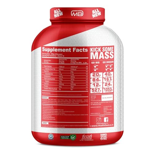 Image of M B Muscle Builder's Lean Athletic High Protein Muscle Mass Gainer with Creatine, 1053 Calories & 40g Protein, Gain Strength & Size, Weight Gainer for Men & Women [Chocolate Peanut Butter,3 Kg / 6.6lb]
