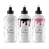 Cake Craft Cake Drip 3-Pack – Java Brown, Rosy Pink & White | Ready-to-Use Drip Icing for Cake Decorating | Vanilla & Chocolate Flavored | No Heating Required | 2oz Bottles