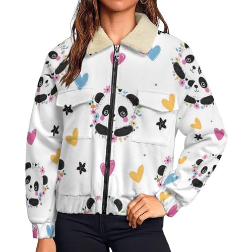 Manteau en peluche femme à revers veste polaire d'hiver imprimé panda
