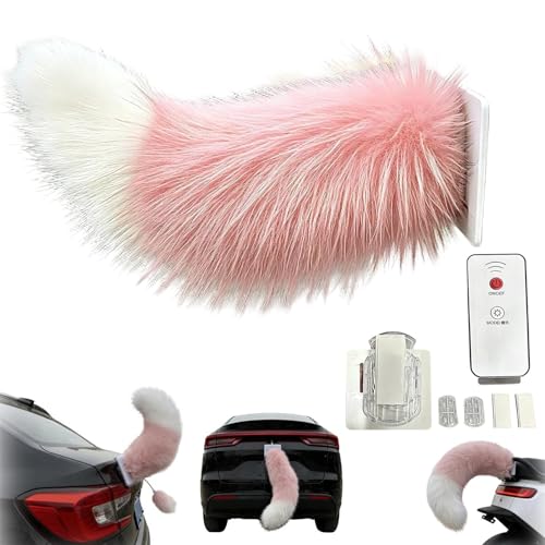 Remote Control Electric Car Tail 32cm Wagging Car Tail Decoration Rechargeable Plush Animal Moving Tails T-ail Drift for Cars Animated Wagging Tails Device for RV Travel Rear Trucks Motorcycle (Pink