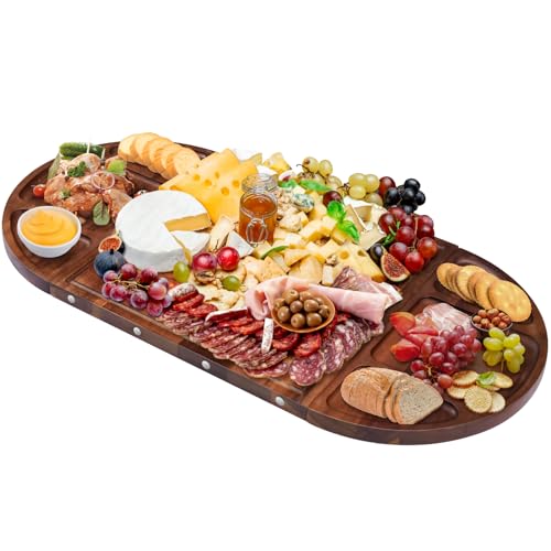 NiHome Magnetic Acacia Wood Charcuterie Board Large 26”x13” Cheese Board Splice Serving Boards for Entertaining, Beautiful Personized Christmas Wooden Square Semicircular Charcuterie Boards Set