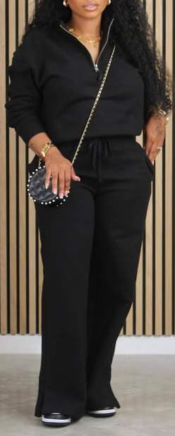 HipGlamp Womens 2 Piece Tracksuit Set Half Zip Mock Neck Top Wide Leg Pants Plus Size Athleisure Wear3