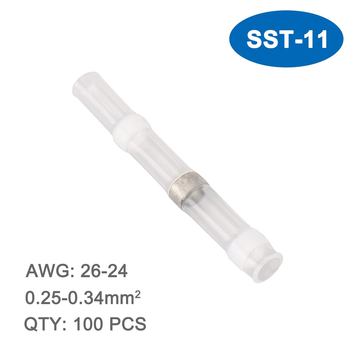 Baomain Connettori per saldare 26-24 AWG, connettori termorestringenti bianchi, impermeabili, isolati, terminali elettrici isolati, SST-11, confezione da 100