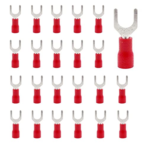 Sumbirg 100 Pièces Connecteurs de fils isolés fourches cosses 22–16 AWG Connecteurs de câble isolés 0,5-1,5 mm² Rouge