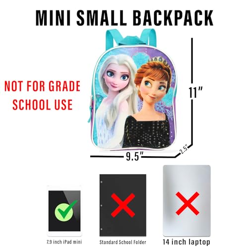 Disney Frozen MINI Backpack For Girls, Kids ~ 6 Pc Bundle With 11" Frozen School Bag and Art Case with Coloring Utensils, Coloring and Activity Pad, Stickers, and More3