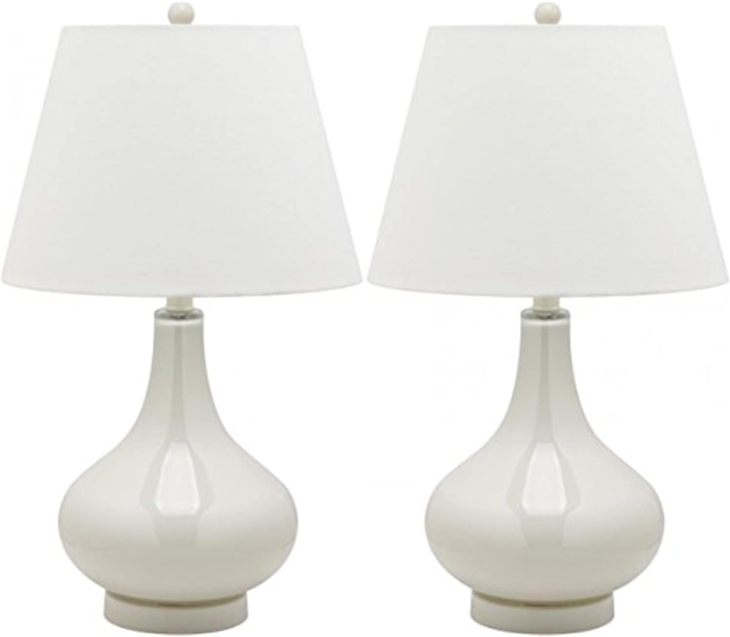 SAFAVIEH Lighting Collection Amy Modern Contemporary Pearl Grey Gourd Glass 24-inch Bedroom Living Room Home Office Desk Nightstand Table Lamp Set of 2 (LED Bulbs Included)