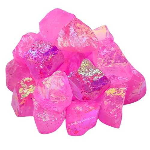 Image of Amazing Gemstone 2 Pieces Rose Aura Quartz Raw Crystals and Healing Stones, Natural Rocks for Meditation and DIY Raw Stones and Crystals