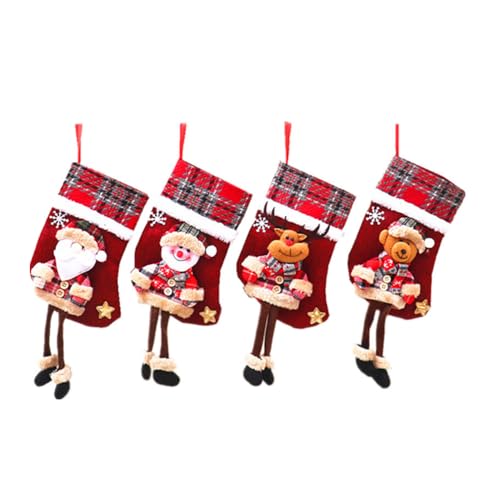 AstarFavor 4 Pcs Set de Medias de Papá Noel, Calcetines para Arbol de Navidad, Calcetines para Botas de Papá Noel, Bolsa de Regalo Navideño, para Decoración de Fiesta de Navidad
