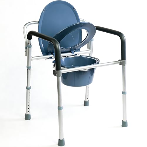 GOVITA Silla de cómodo inodoro de aluminio 4 funciones en 1 plegable taburete de ducha baño para personas mayores y discapacitados, elevador de inodoro con soporte para inodoro, asiento de ducha para